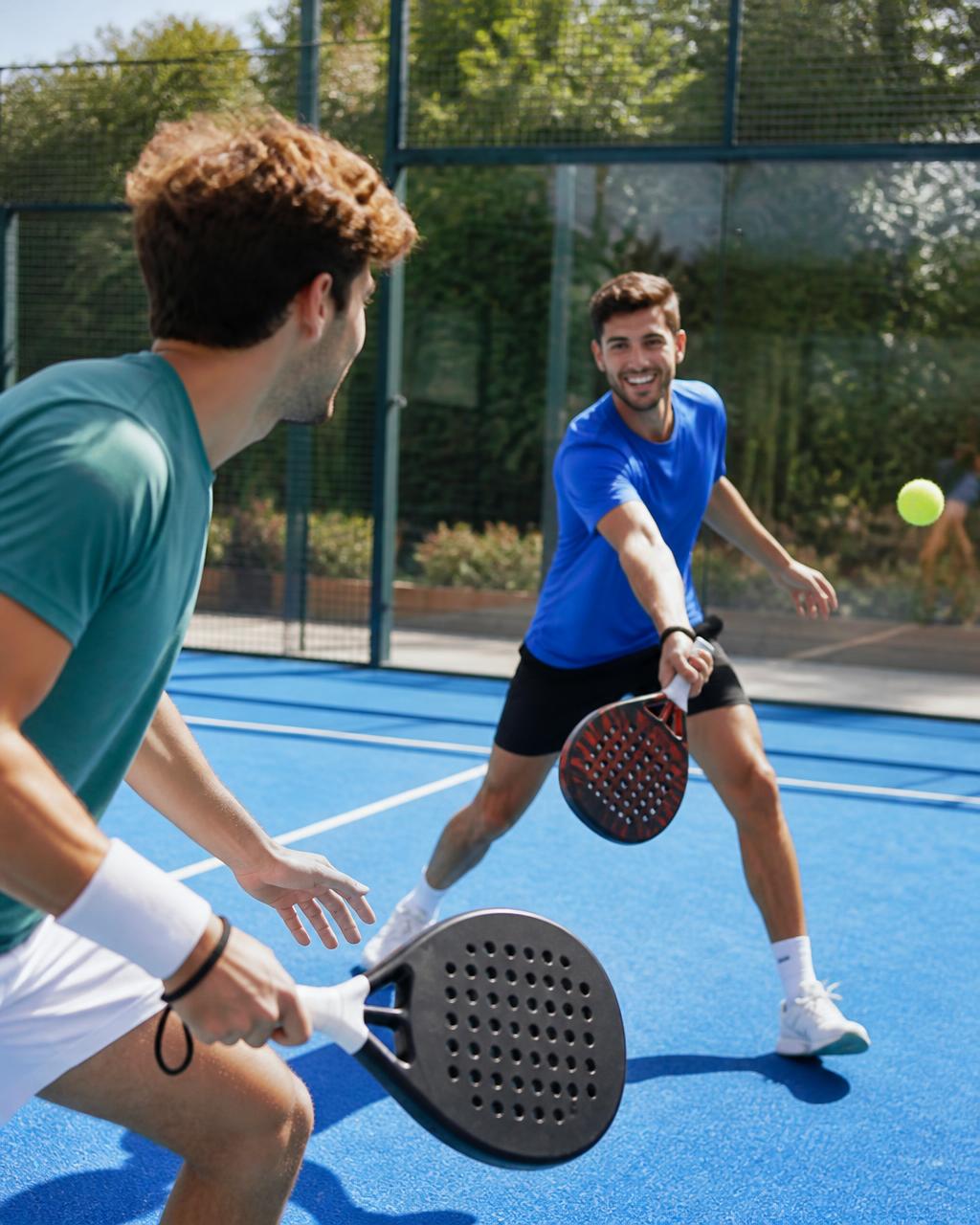 To spillere i aksjon på en padelbane