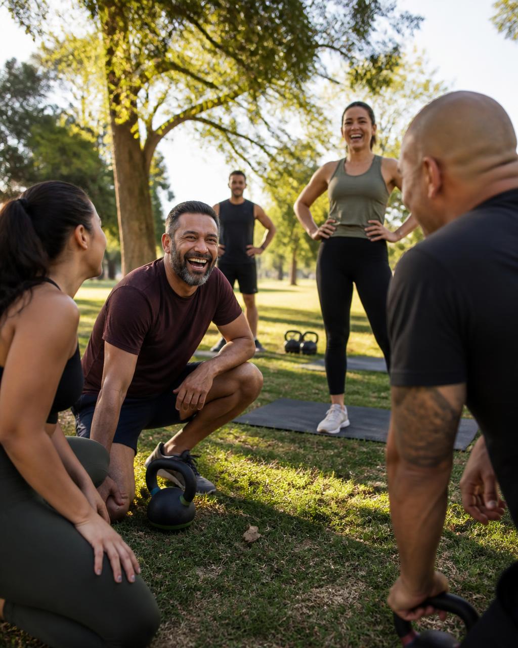 Gruppe som trener styrke sammen i en park